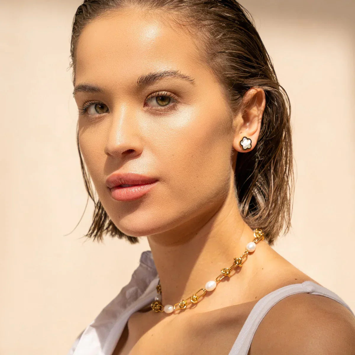 Collar de Nudo y Perla Bañado en Oro de 18k