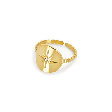Anillo de estrella náutica ajustable bañado en oro de 18 k