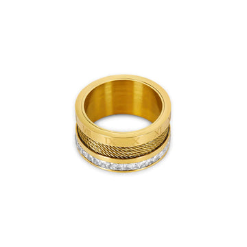 Anillo de alambre y cristal bañado en oro de 18k