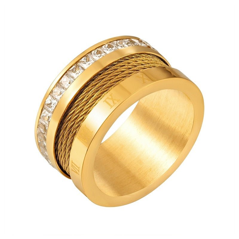 Anillo de alambre y cristal bañado en oro de 18k