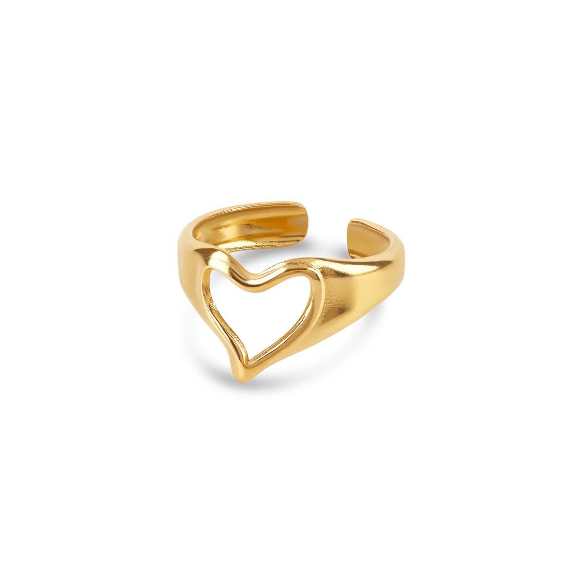 Anillo ajustable de corazón abstracto bañado en oro de 18 quilates