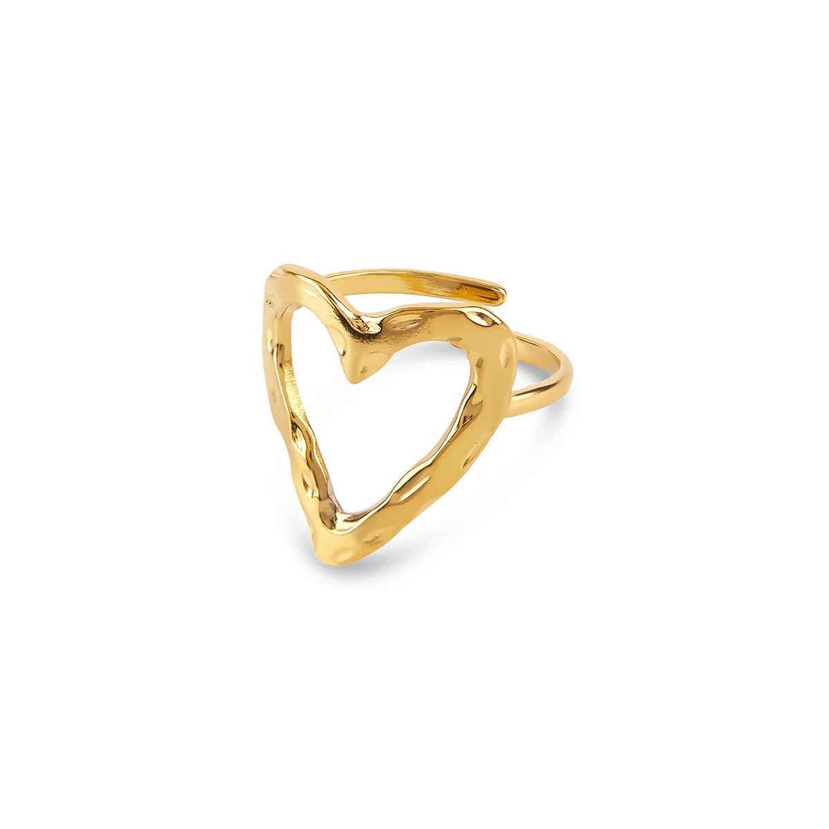 Anillo de corazón orgánico ajustable bañado en oro de 18 quilates