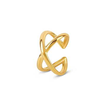 Anillo minimalista de cruz ajustable bañado en oro de 18 quilates