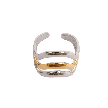 Anillo de onda ajustable con baño combinado de oro y plata