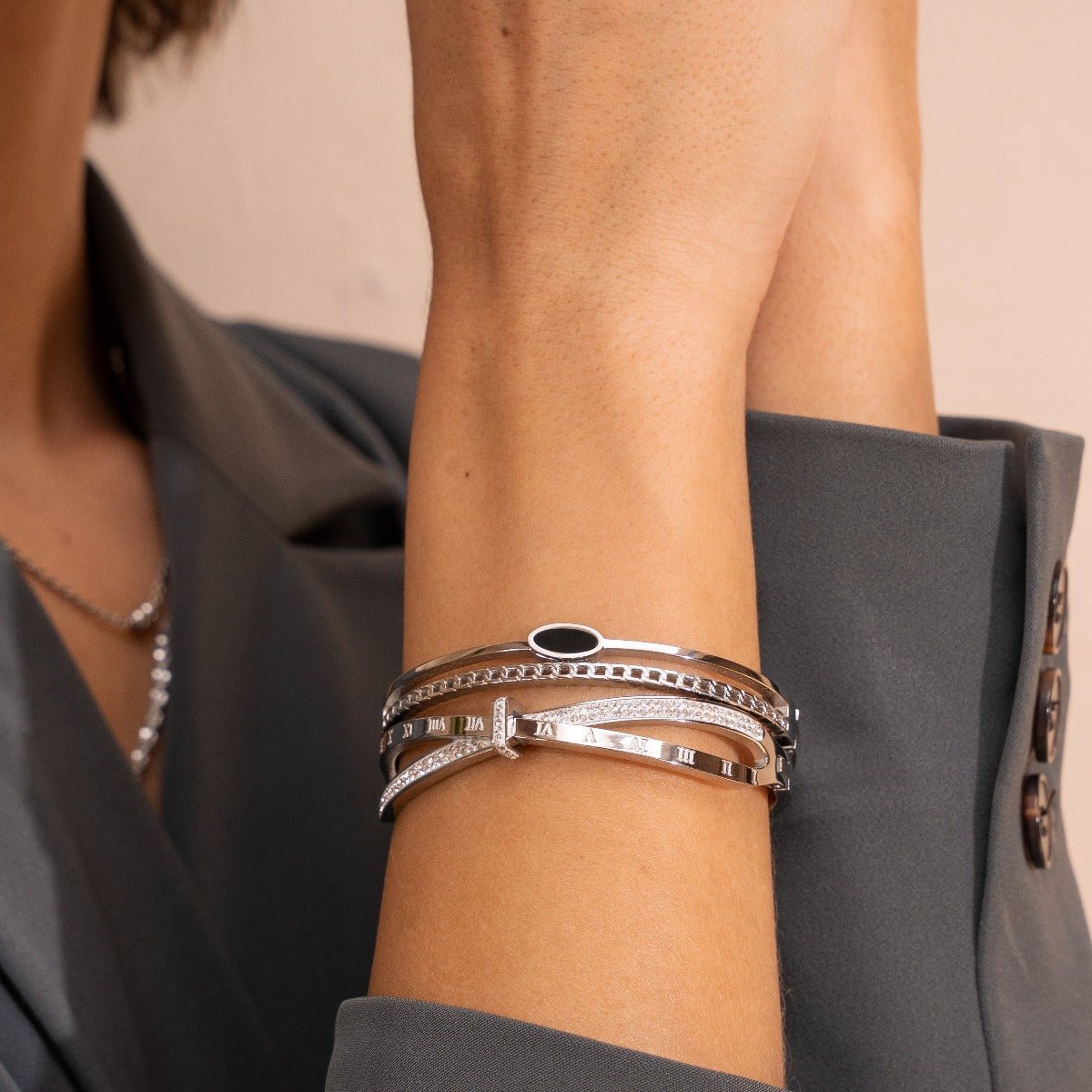 Pulsera de circonitas romanas - Plata