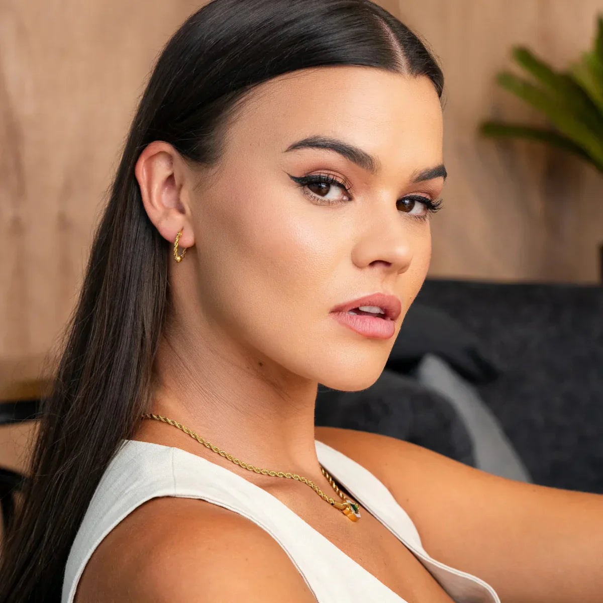 Pendientes de aro giratorios bañados en oro de 18 quilates