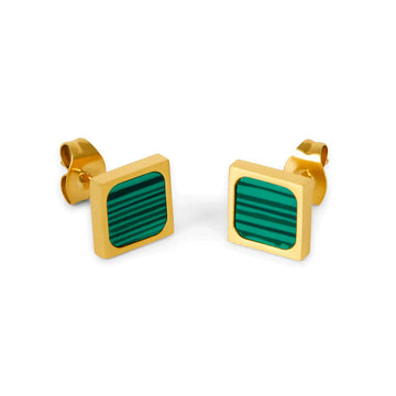 Pendientes geométricos con piedra verde, baño de oro de 18k
