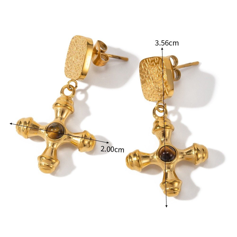 Pendientes de ojo de tigre bañados en oro de 18 quilates