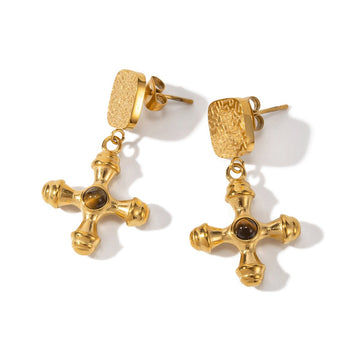 Pendientes de ojo de tigre bañados en oro de 18 quilates