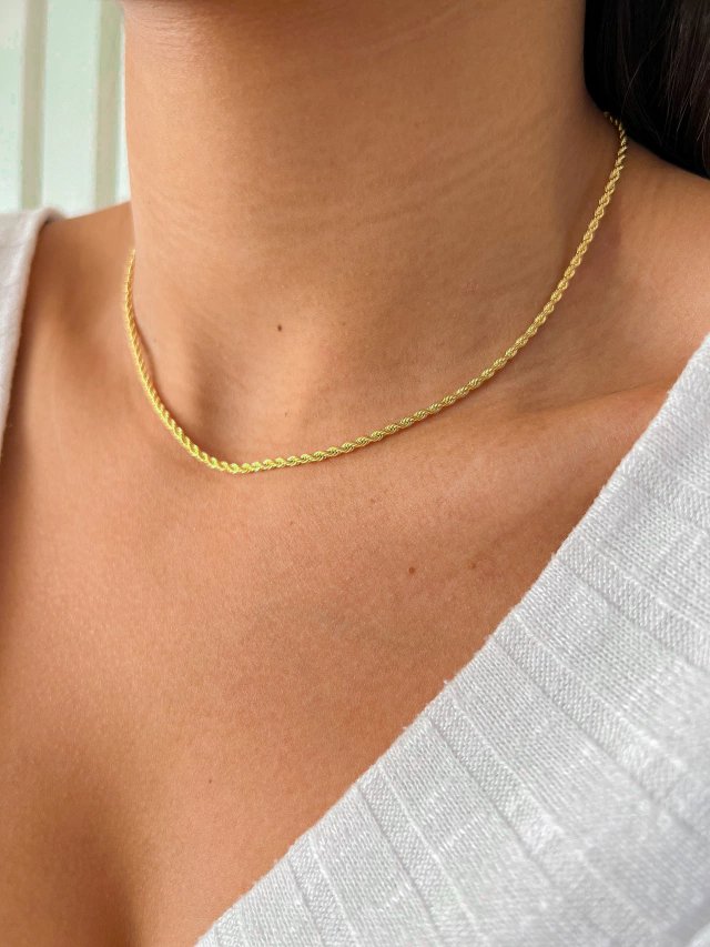 Collar de cordón Baiano fino de 2 mm bañado en oro de 18 k
