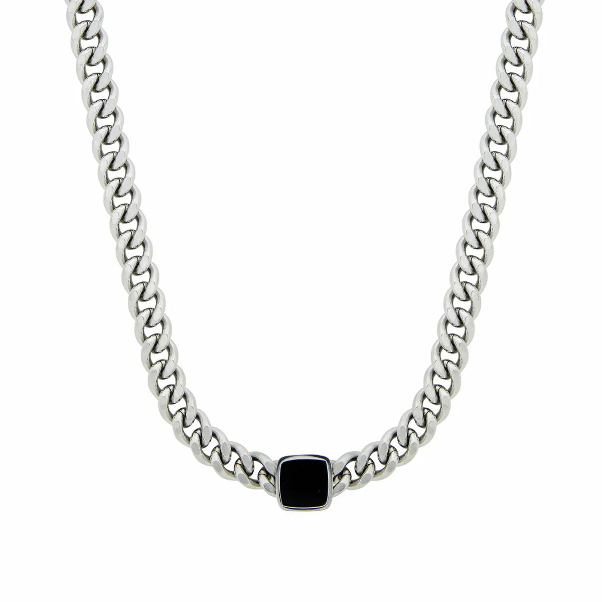 Collar de cadena con piedra de ónix cuadrada - Plata