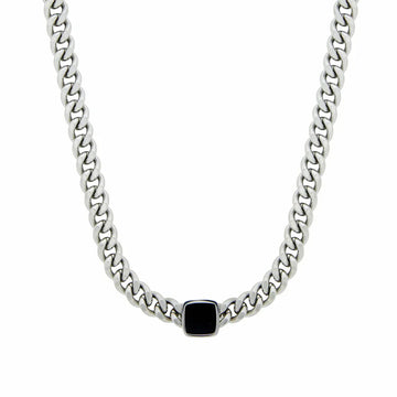 Collar de cadena con piedra de ónix cuadrada - Plata