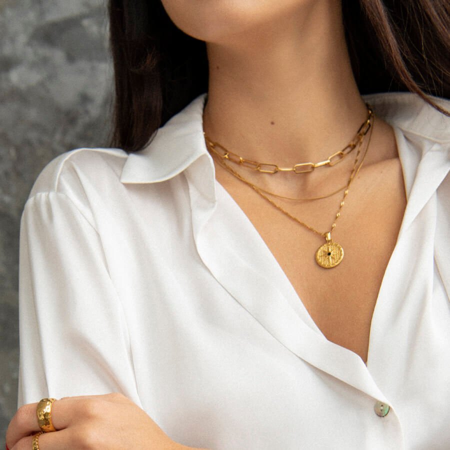 Collar de estrella con rosa de los vientos, chapado en oro de 18 k