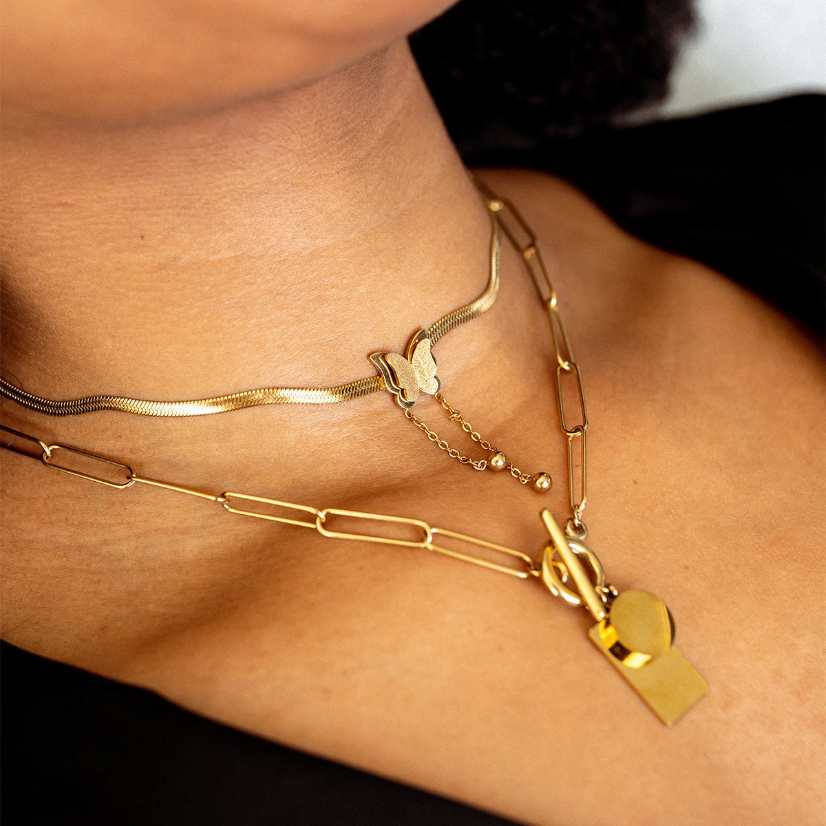 Collar de malla de mariposa, estilo libre, chapado en oro de 18 quilates