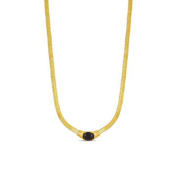 Collar de malla de piedra de ónix bañado en oro de 18 quilates