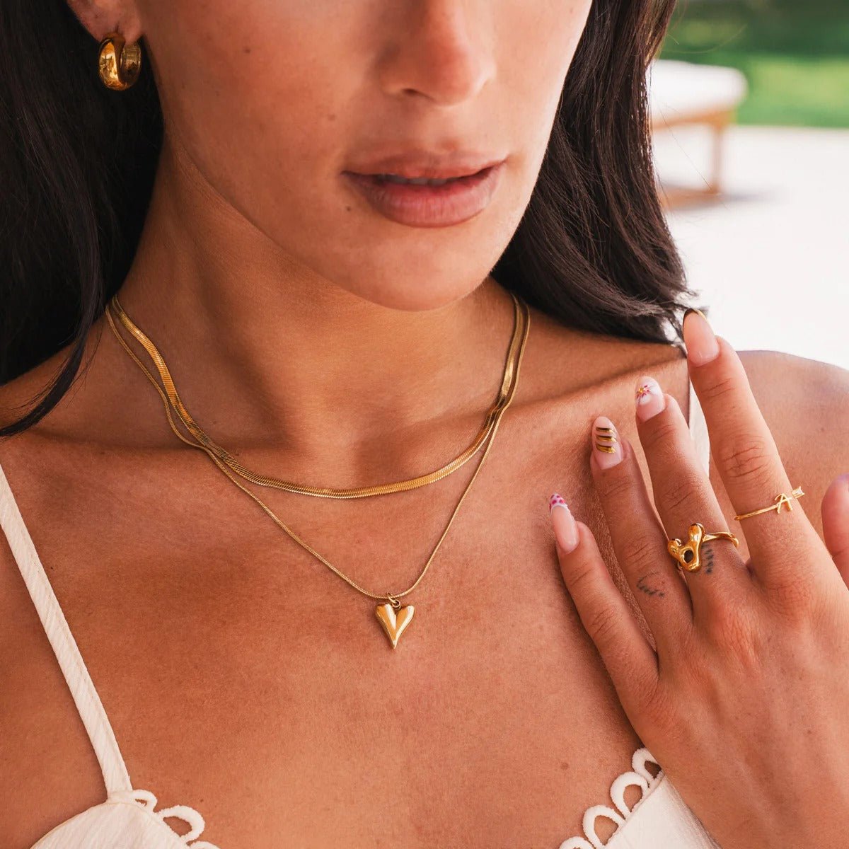 Mezcla de collares en forma de corazón bañados en oro de 18 quilates