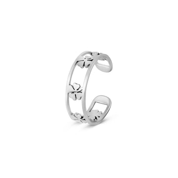 Anillo de trébol ajustable - Plata