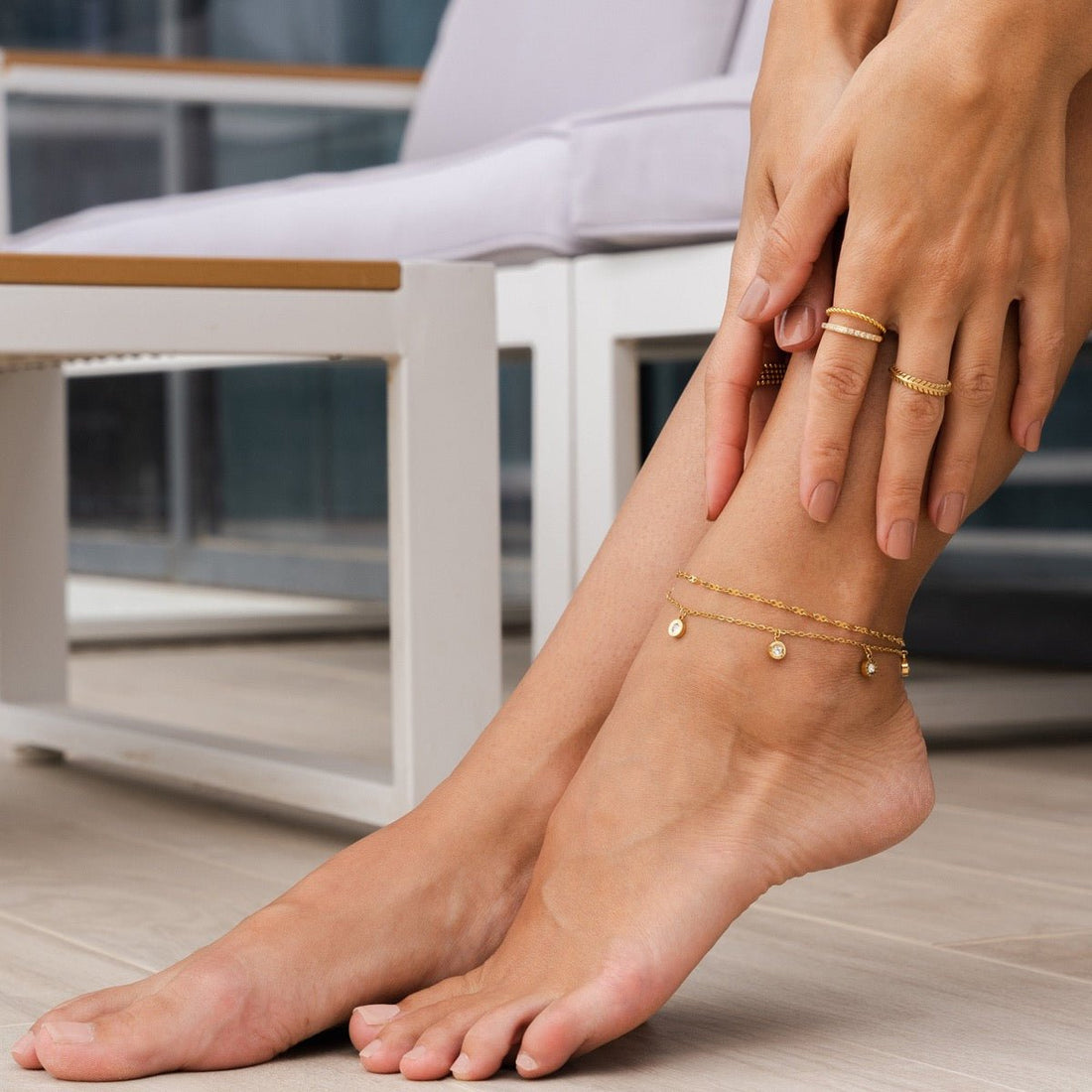 Tobillera Atlas Zirconia bañada en oro de 18 quilates